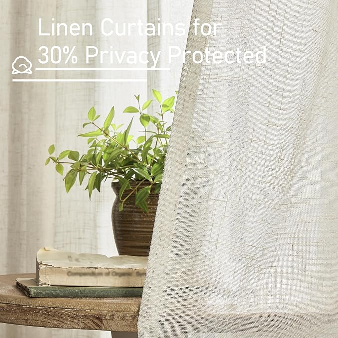 LAMIT 68 inch Semi Sheer Linen Curtains 2 Panels Set, Cream Ivory Light - Image 5