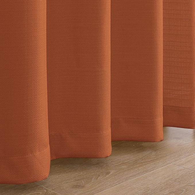 Chyhomenyc Orange Curtains 78 Inch Length 2 Panels Set, Faux Linen Textured - Image 6