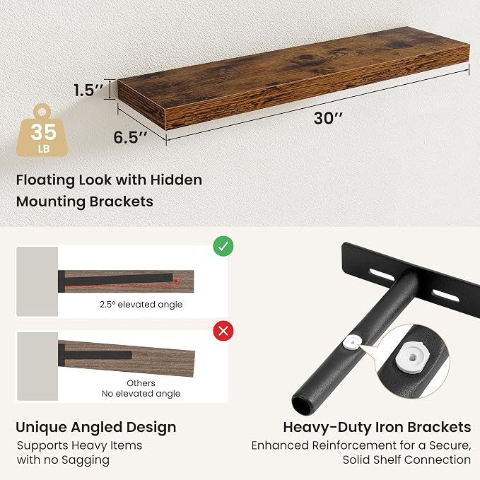 Fun Memories Floating Shelves for Wall, Rustic Wood Wall Mounted Shelves for - Image 3
