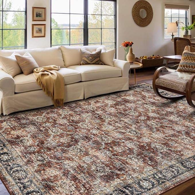 GarveeHome Large Area Rug 9x12 Washable Vintage Floral Rug by GarveeHome