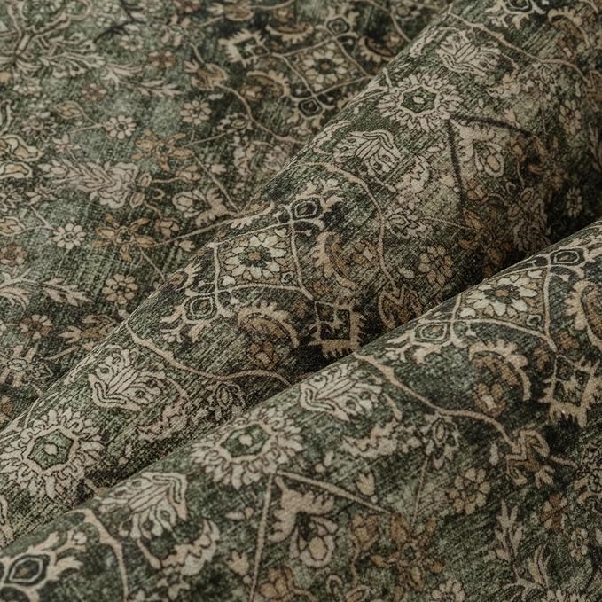 PureCozy Area Rug 5x7 Green Brown Washable Vintage Living Room Carpetb - Image 7