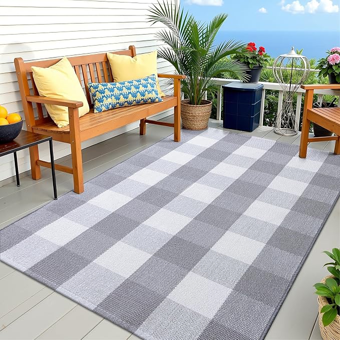 OLANLY Buffalo Plaid Rug 3' x 5' – Grey and White Cotton Checkered Doormat - Image 7
