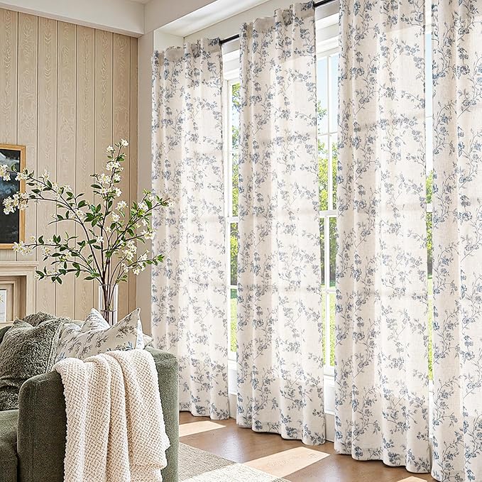 jinchan Linen Floral Curtains 84 Inch Farmhouse Country Flower Drapes Rustic - Image 5