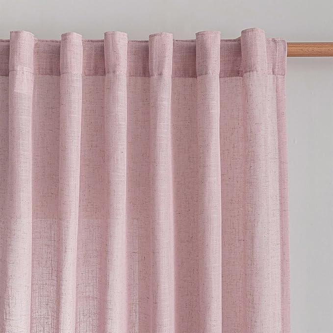 MYSKY HOME Pink Curtains for Girls Bedroom, Semi Sheer Nursery Curtains 63 Inch - Image 2