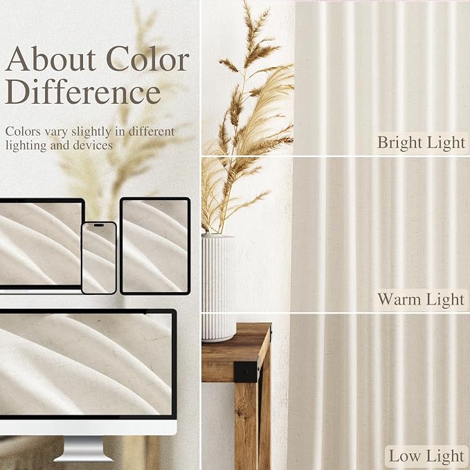 Nanspring Modern Linen Curtains 84 Inch Length 2 Panels Set - Image 3