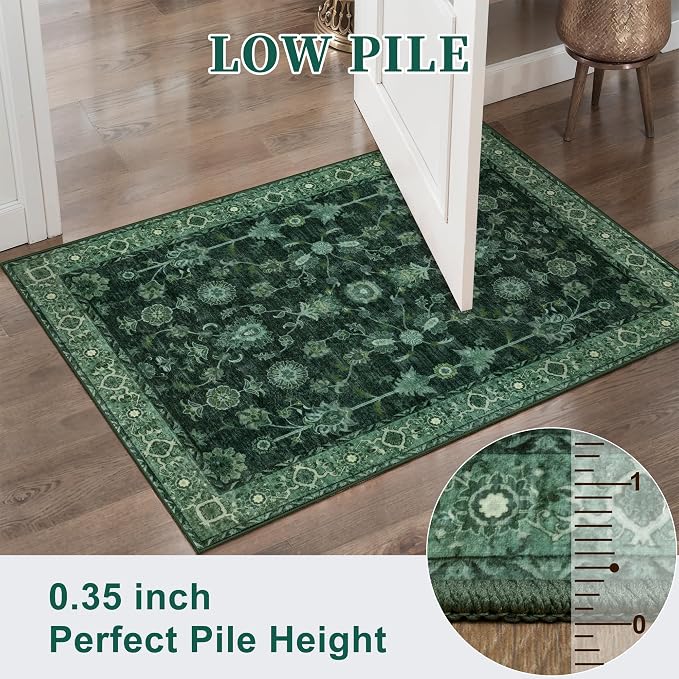 Tangsoo 4x6 Washable Area Rugs Non Slip, Boho Distressed Vintage Green Floral - Image 3