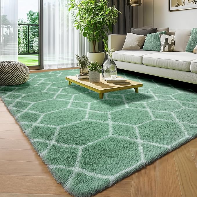 ONASAR Area Rugs for Bedroom Living Room, 4x6 Fluffy Sage Green and White Throw - Image 5