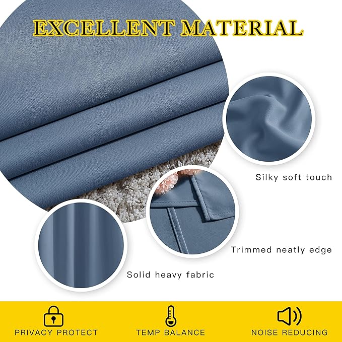 NICETOWN Stone Blue Blackout Curtains 102 inch Length, Grommet Energy Saving - Image 4