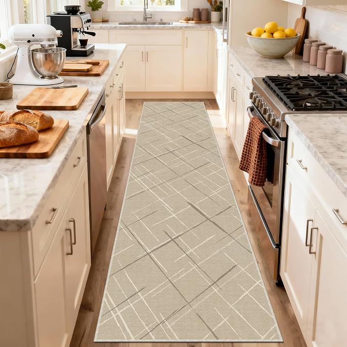 Beige Runner Rug Ultra Non-Slip 2x10 Long Hallway Rugs Washable Modern Tear and - Image 8