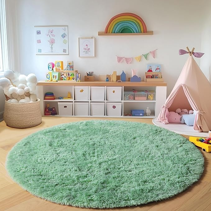 ONASAR Sage Green Round Area Rugs 5ft, Fluffy Soft Bedroom Circle Rug - Image 4