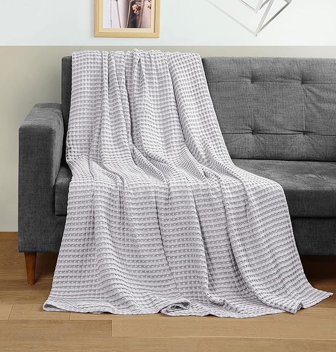 Utopia Bedding Silver 100% Cotton Waffle Blanket 300 GSM Soft Lightweight - Image 4