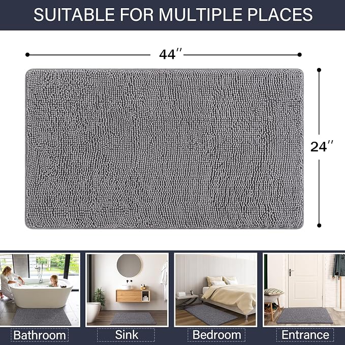 LOCHAS Luxury Bathroom Rug Shaggy Bath Mat 24 x 44 Inch, Washable Non Slip Bath - Image 2