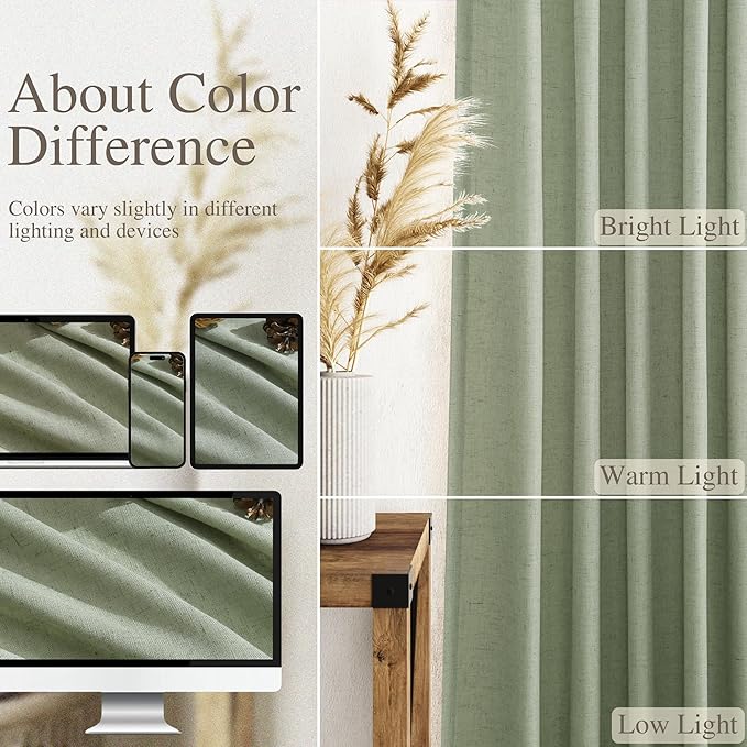 Nanspring Light Sage Linen Curtains 96 Inches Long 2 Panels Set - Image 3