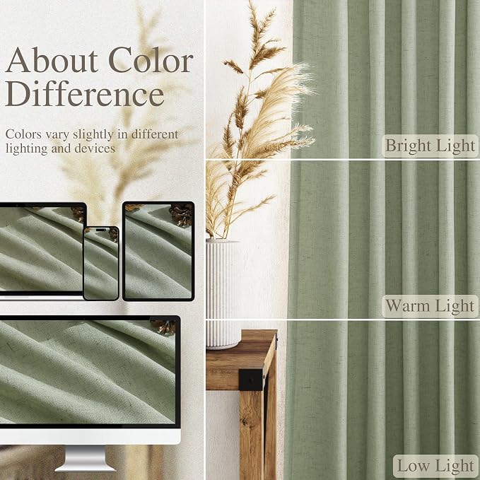Light Sage Linen Curtains 108 Inches Long - Image 3