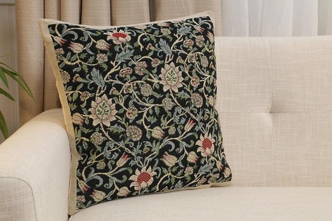 C Charlotte Home Furnishings Inc Fleur De Morris Black Belgian Cushion Cover - - Image 2