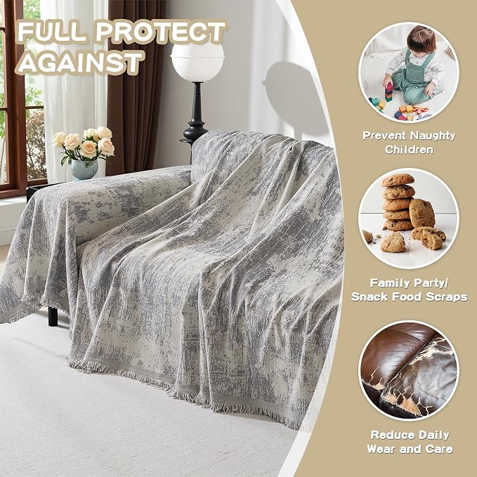 MEETSKY Boho Couch Cover for 2 Cushion Couch Sofa, Chenille Sofa Cover for - Image 4