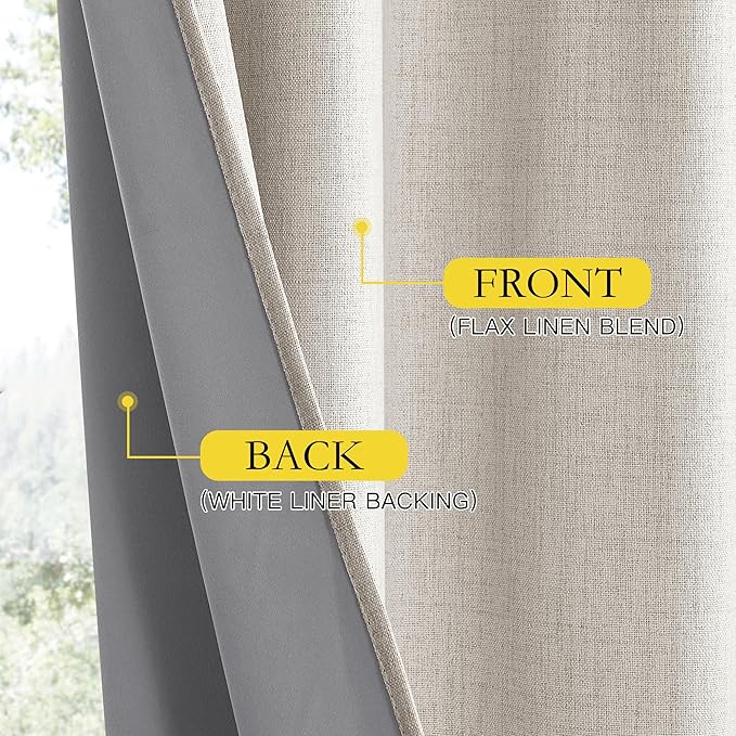 NICETOWN Brich Vintage Open Linen Weave Flax Thermal Curtains, 100% Blackout - Image 6