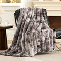 Cozy Bliss Deluxe Striped Rabbit Faux Fur Throw Blanket, Soft Fluffy Warm Plush by CozyBliss