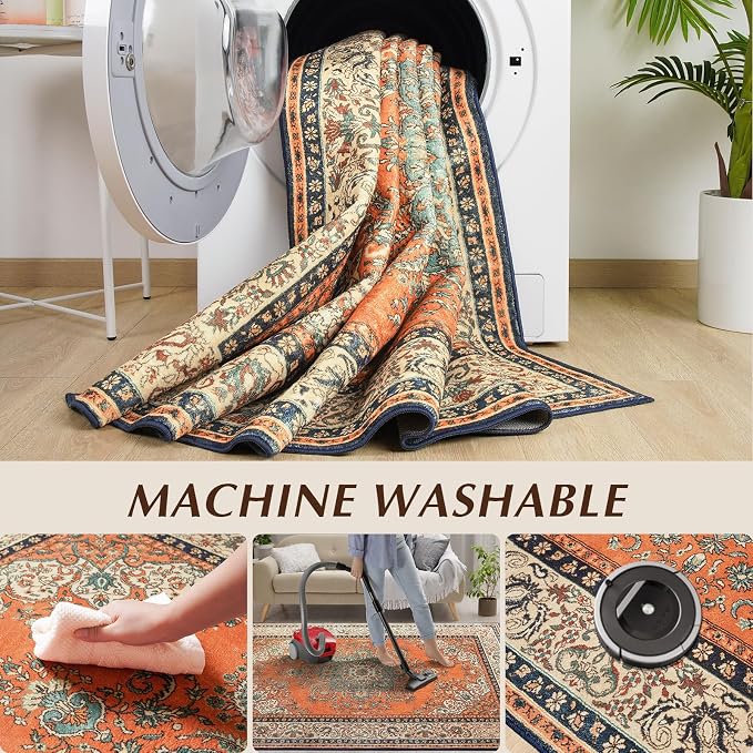 Area Rug for Living Room, 8x10Ft Non-Slip Vintage Area Rug, Machine Washable - Image 5
