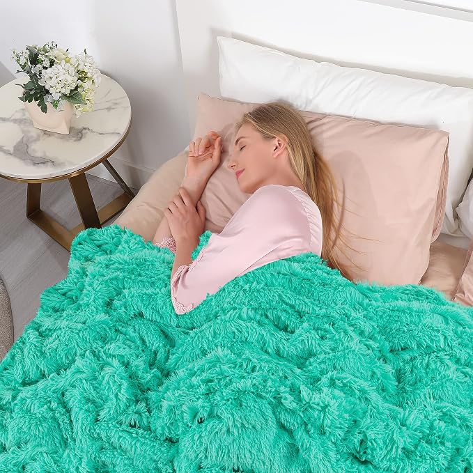 Tuddrom Decorative Extra Soft Faux Fur Throw Blanket 70"x78", Solid Reversible - Image 3