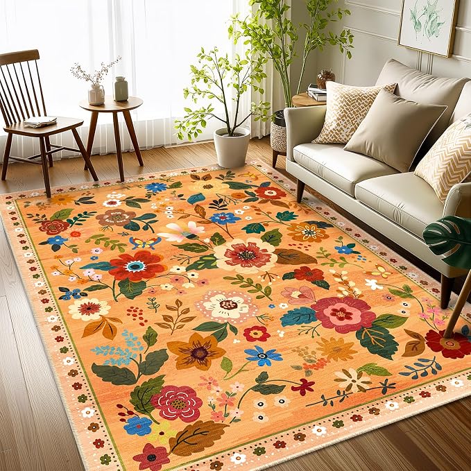 RELEANY Floral Nursery 3x5 Area Rugs Washable Print Boho Cute Carpet Non Slip - Image 6