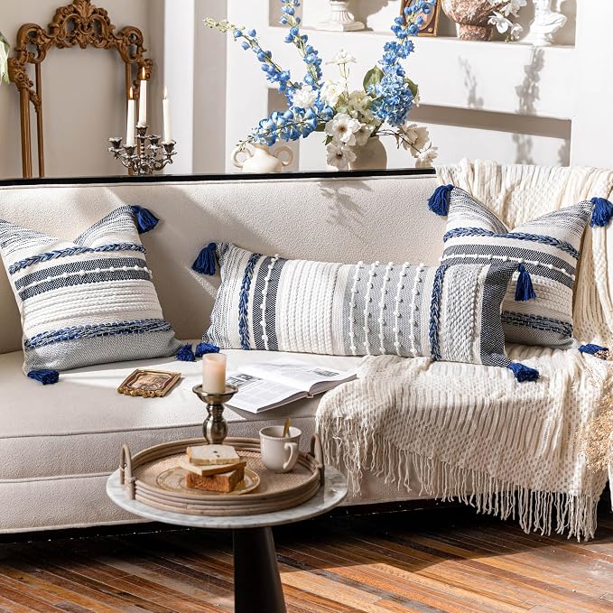 BlissBlush Navy Dark Blue Boho Decorative Lumbar Pillow Cover 14x36, Long Body - Image 7