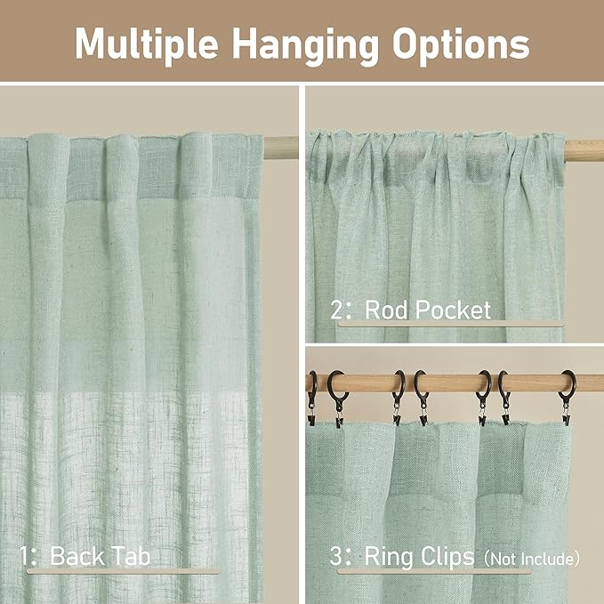 LAMIT Short Window Linen Curtains 36 Inch Length 2 Panels, Light Sage Light - Image 3