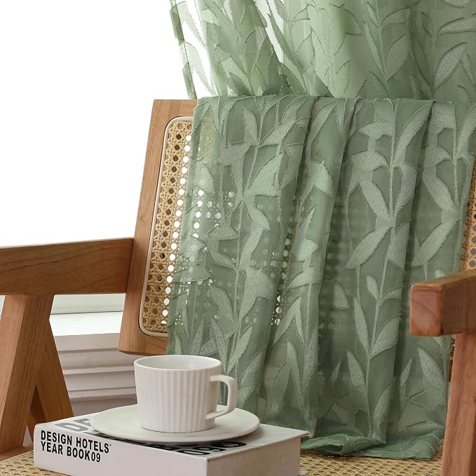 Lecloud Leia Sage Green Sheer Curtains 96 Inches Long 2 Panels, Airy Voile - Image 7