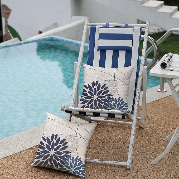 DFXSZ Blue Flower Pillow Covers 20x20 Inch Set of 2 Dark and Light Blue Colored - Image 4