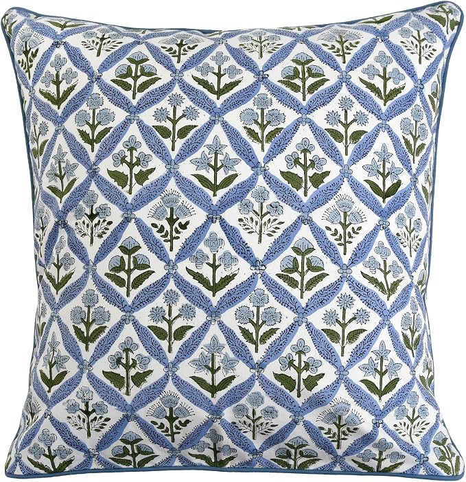 Ridhi Block Print Light Steel Blue Pillow Cover 18" x 18" Decorative Couch - Image 6