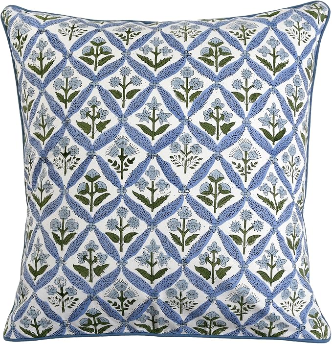 Ridhi Block Print Light Steel Blue Pillow Cover 20" x 20" Decorative Couch - Image 6