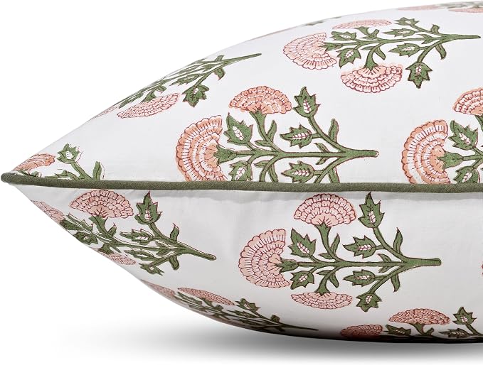 Ridhi Block Print Mughal Buta Peach Pillow Cover 18" x 18" Decorative Couch - Image 7