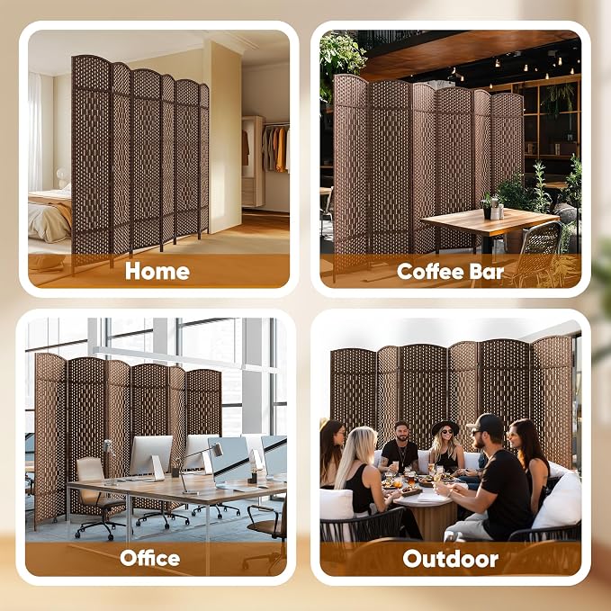 JOSTYLE Room Divider 6ft Tall Extra Wide Privacy Screen, 6-panel Folding - Image 8