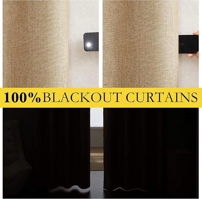 NICETOWN 100% Blackout Camel Linen Curtains 102 inches Length - Image 2