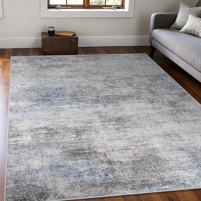 Washable Abstract 5x7 Area Rug: Low Pile and Non-Slip Rubber Backing Modern by EISUROM