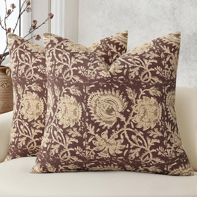Vintage Floral Print Throw Pillow Covers 16x16 Set of 2 Neutral Modern by DKwizme