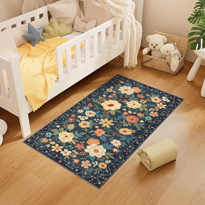 DUKINO 2x4 Rug for Entryway, Washable Kitchen Floral Runner Rug - Image 3