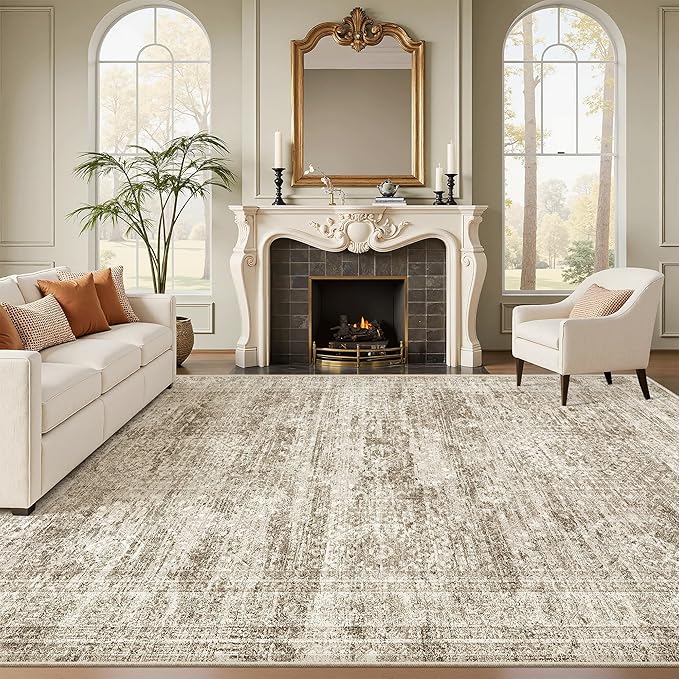 7x9 Area Rug for Living Room Washable Abstract Vintage Soft Thin Indoor Floor by Soalmost