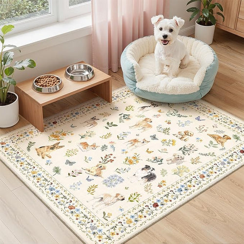 2x3 Dog Rugs for Entryway, Machine Washable Door Mat Animal Floral Small Area - Image 2