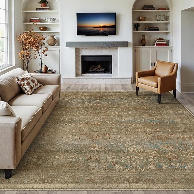PureCozy Vintage Area Rug 8x10 Washable Brown Living Room Carpet Large Indoor - Image 4