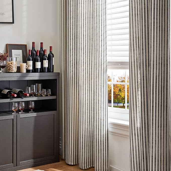 jinchan Linen Curtains for Living Room Black on Beige Striped Curtains for - Image 3