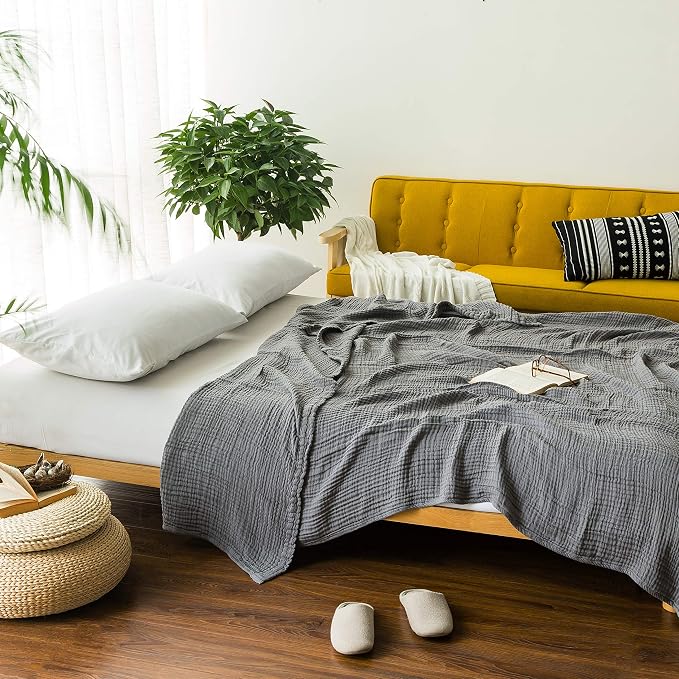 EMME Cotton Blanket Queen Size for Bed Soft Large Muslin Bed Blankets 90"*90" - Image 5