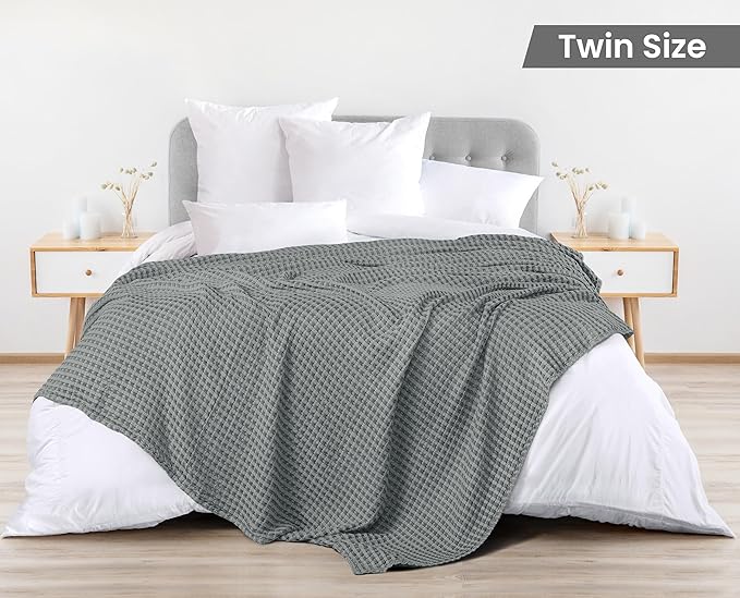 Utopia Bedding Cool Grey 100% Cotton Waffle Blanket 300 GSM Soft Lightweight - Image 2