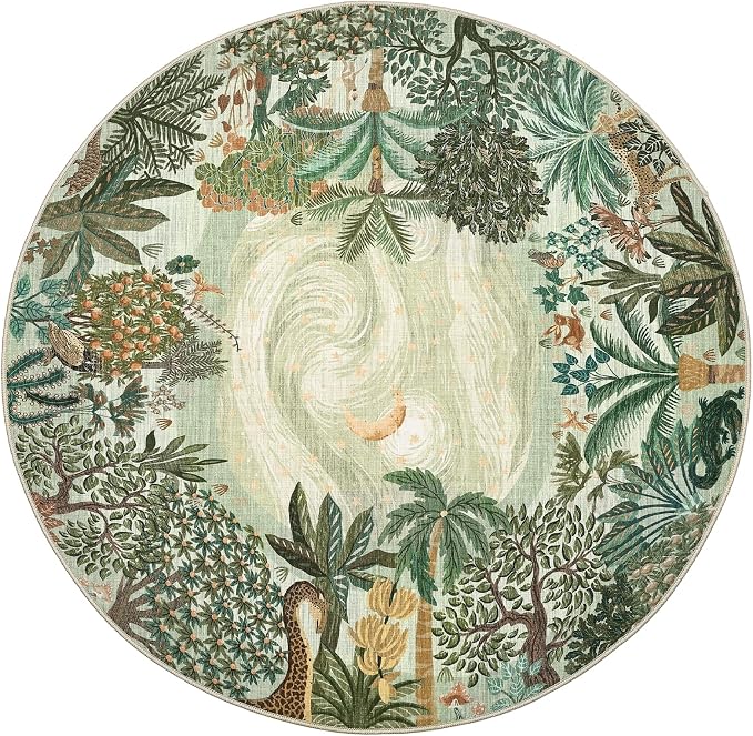 GarveeHome Round Area Rugs 8ft for Living Room, Large Green Jungle Washable - Image 8
