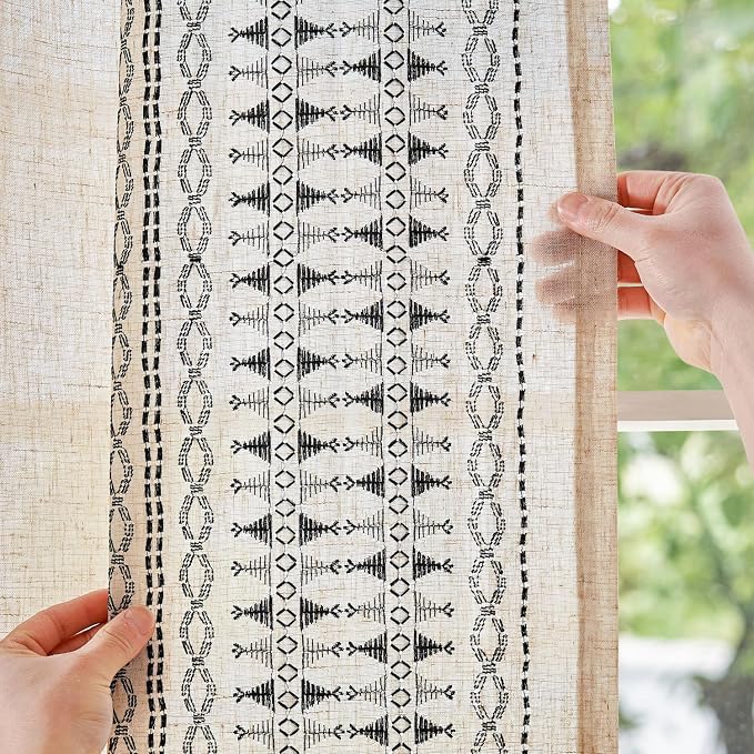 jinchan Boho Curtains for Bedroom Linen Blend Boho Curtains 96 Inches Long 2 - Image 3