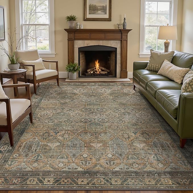 GENIMO 9x12 Area Rugs for Living Room, Machine Washable Non Slip Vintage Rugs - Image 3