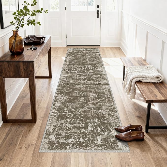 Abstract Washable Runner Rug 2x6, Woven Non-Shedding Thin Runners by TTelephant