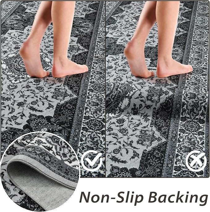 Runner Rug for Bedroom, 2x6Ft Machine Washable Area Rugs, Vintage Non-Slip Low - Image 4