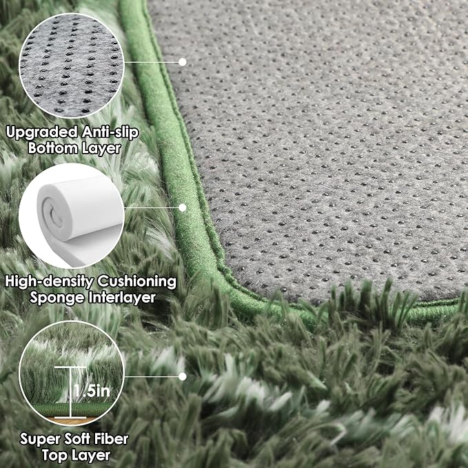 ONASAR 6x9 Area Rugs for Living Room Bedroom, Large Fluffy Olive Green and - Image 3