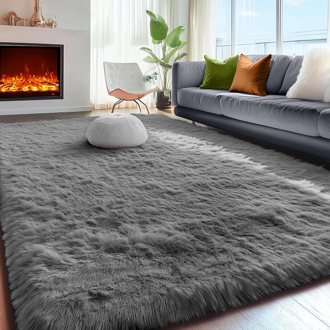 PAGISOFE Grey Area Rugs for Living Room Bedroom Rug 5x8 Rugs Soft Plush Fluffy - Image 8